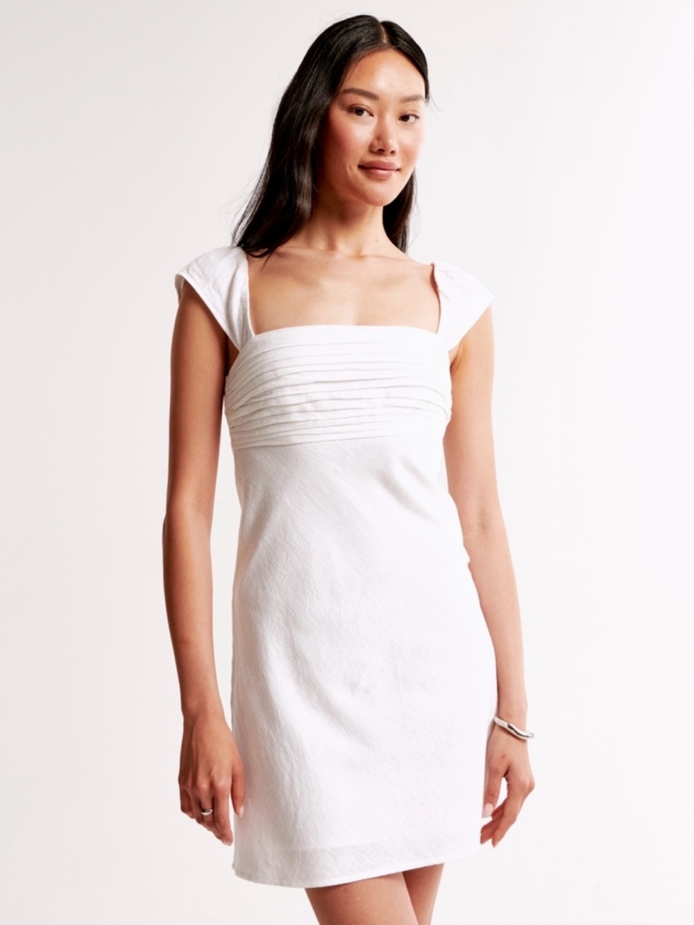 Abercrombie & Fitch White Square-Neck Cap Sleeve Mini Dress